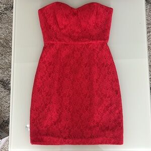 BCBGMaxAzria Red Strapless Lace Dress